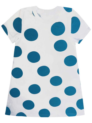 Платье с коротким руковом в крупный горох  - Размер 128 - Цвет белый с синим - Картинка #3